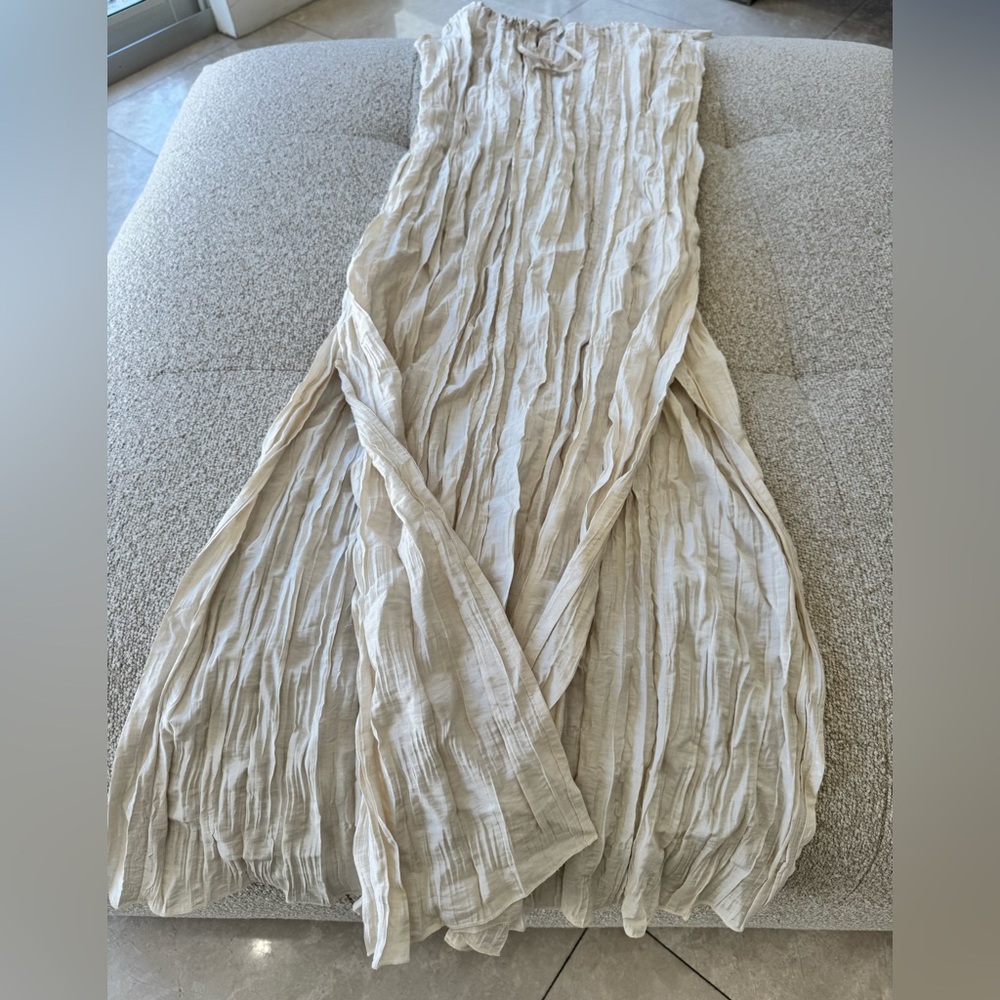 NWT J.Crew Crinkled side-slit midi dress, Natural, Pale Surplus, Size small - Picture 8 of 9